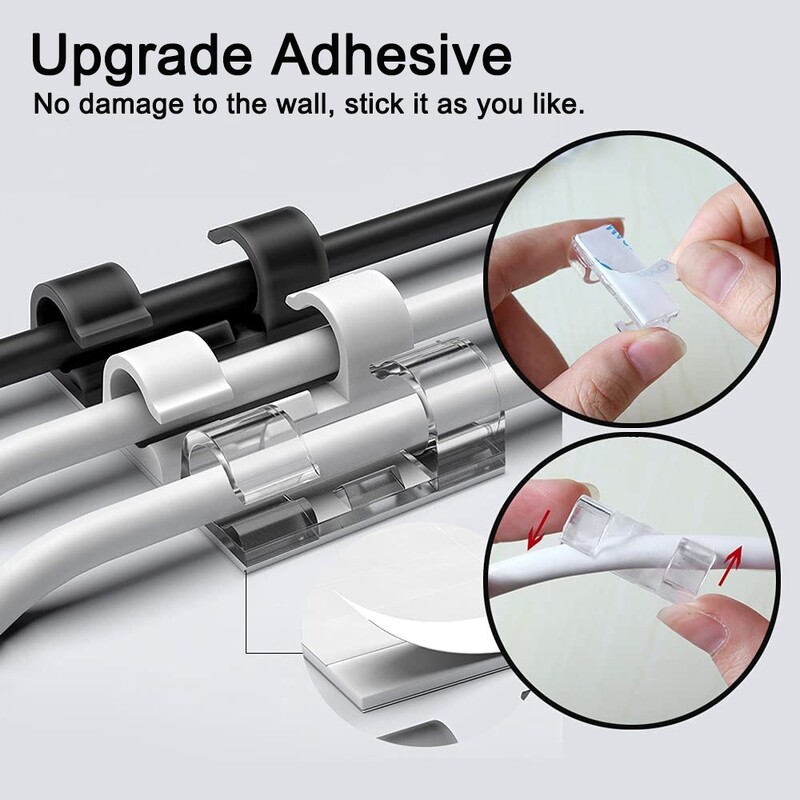 iBudim Щипки за органайзер за кабели Самозалепваща се намотка за кабели Мениджър за кабели Държач за кабел Мобилен телефон USB зареждане Управление на линия за данни