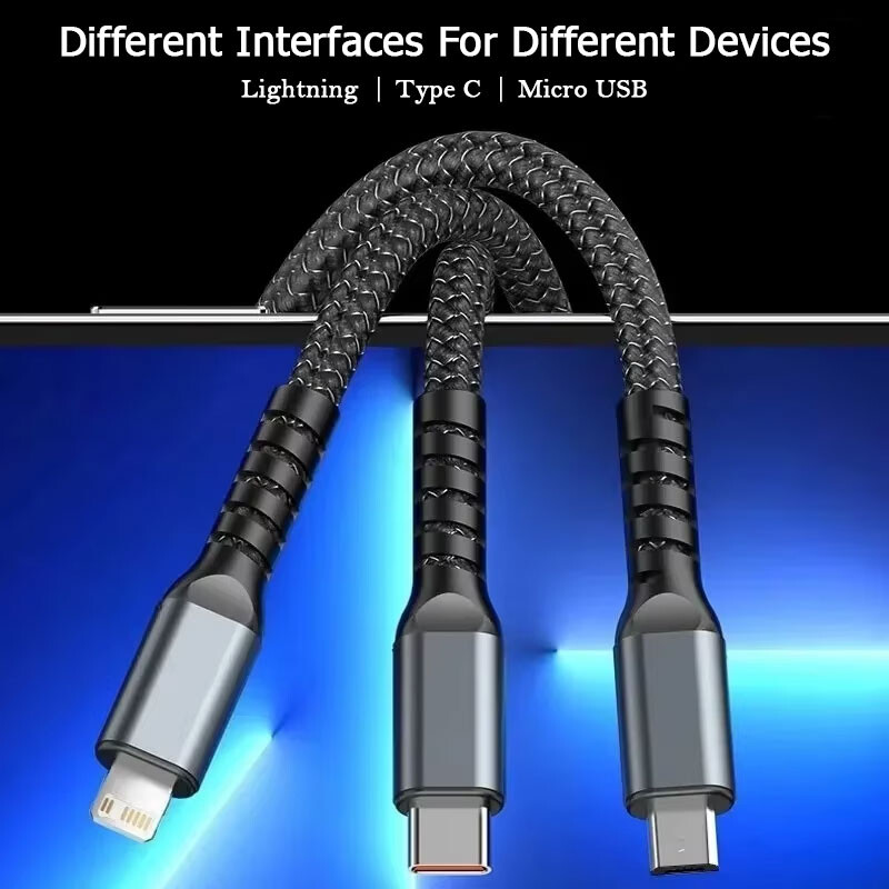 3 u 1 100w prozirni kabel za brzo punjenje Lightning Type C Micro USB za Iphone Samsung Huawei Xiaomi Kabeli za punjač za tablete