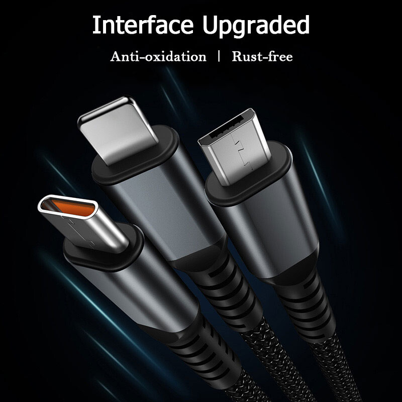 3 u 1 100w prozirni kabel za brzo punjenje Lightning Type C Micro USB za Iphone Samsung Huawei Xiaomi Kabeli za punjač za tablete