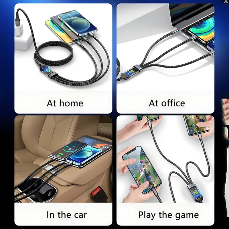 3 u 1 100w prozirni kabel za brzo punjenje Lightning Type C Micro USB za Iphone Samsung Huawei Xiaomi Kabeli za punjač za tablete