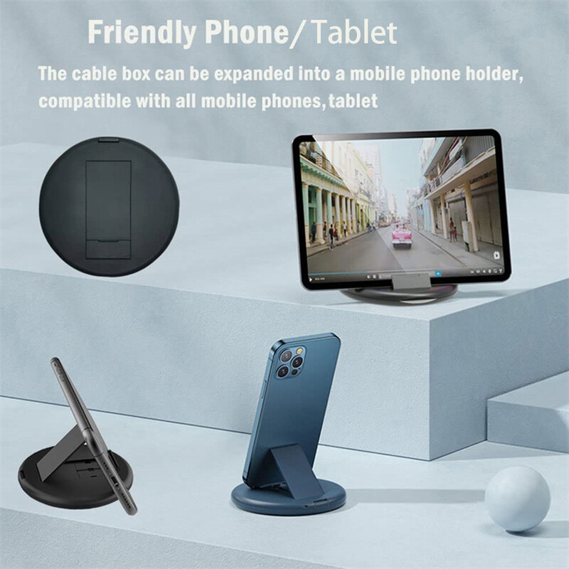 Преносима кутия за съхранение на кабел за данни с държач за телефон Компактен лек кабелен адаптер Глава за преобразуване Органайзер Довършителна кутия