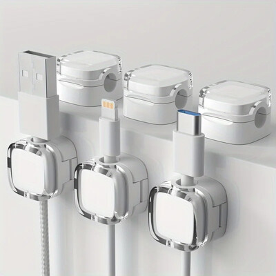 VIKEFON 6 buc. Clipuri de gestionare a cablurilor magnetice Organizator de cabluri multicolore pentru birou și cârlige de perete pentru date și încărcător de telefon