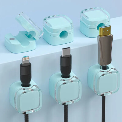 VIKEFON 6 buc. Clipuri de gestionare a cablurilor magnetice Organizator de cabluri multicolore pentru birou și cârlige de perete pentru date și încărcător de telefon