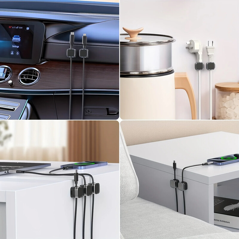 VIKEFON 6 buc. Clipuri de gestionare a cablurilor magnetice Organizator de cabluri multicolore pentru birou și cârlige de perete pentru date și încărcător de telefon