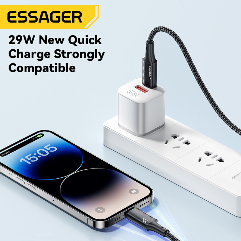 Essager USB C kabel za IPhone 14 13 12 11 pro Max Xs Plus 29W kabel za brzo punjenje tipa C do žice za osvjetljenje datuma za ipad Macbook