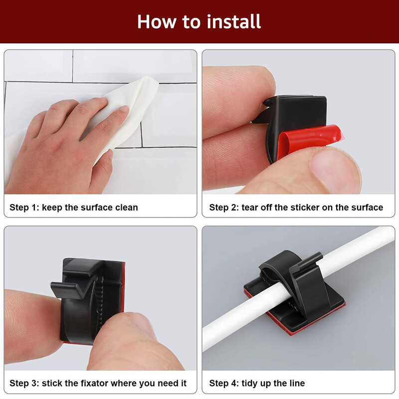 Untoom Cable Organizer Kabelių valdymo spaustukai Ausinių pelė Laido tvarkyklė Laido laikiklis Lankstus USB kabelio vyniotuvas, skirtas darbalaukio sienai