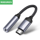 Rocoren USB Type C до 3,5 mm Aux кабел Адаптер за слушалки за Huawei Honor Oneplus iPhone 15 Plus Pro Max Слушалки 3.5 жак Кабел