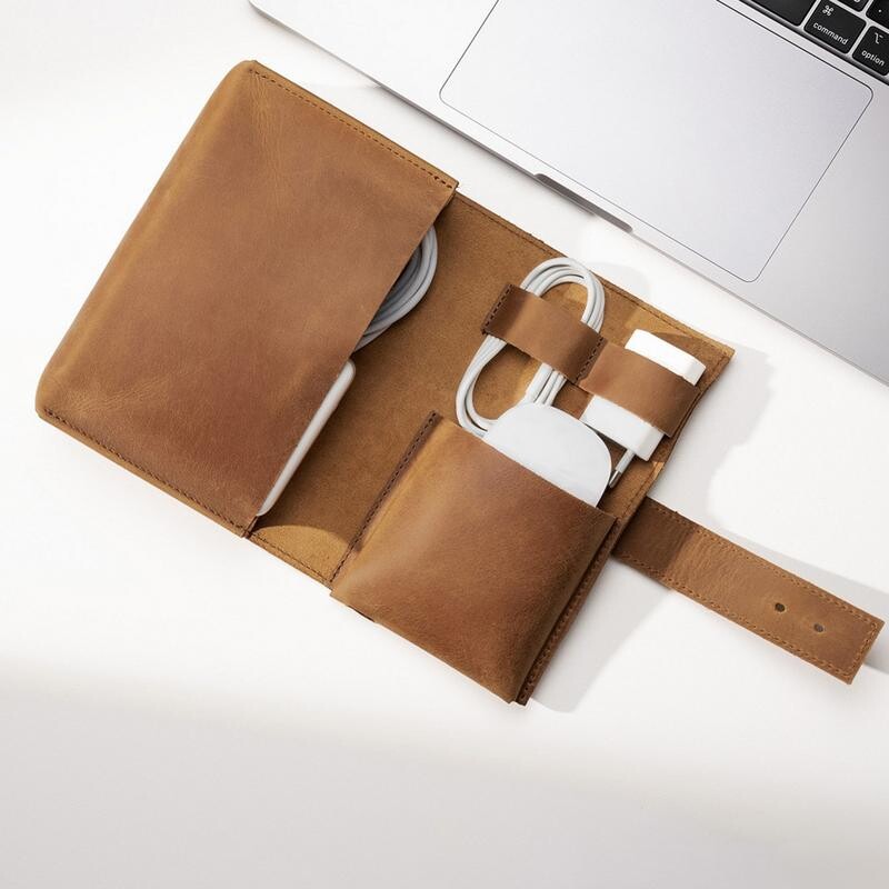 Θήκη φόρτισης ηλεκτρονικών ταξιδιών δεδομένων Cable Charger Organizer Θήκη Δερμάτινη εμφάνιση Φορητή θήκη καλωδίου φόρτισης για χώρο εργασίας