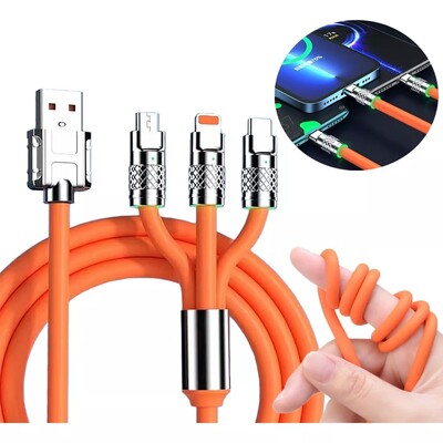 120W USB Micro tip C kabel punjača 3 u 1 silikonski podebljani kabel za brzo punjenje za iPhone 14 13 12 11 pro max Samsung Xiaomi