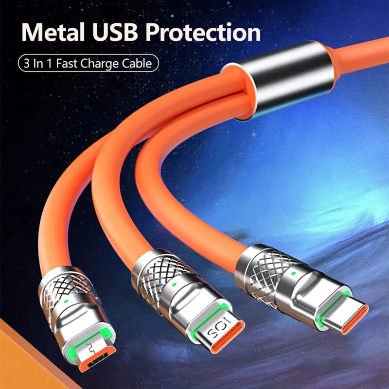 120W USB Micro tip C kabel punjača 3 u 1 silikonski podebljani kabel za brzo punjenje za iPhone 14 13 12 11 pro max Samsung Xiaomi