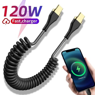 Cablu USB tip C PD 120W Spring pentru iPhone 15 Pro Max Cablu de încărcare rapidă Cablu de date USB C dublu pentru telefon Samsung Xiaomi Huawei