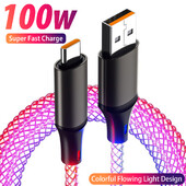 Цветни светещи кабели за данни Бързо зареждане USB A към Type-C кабел за iPhone 15 16 Pro MAX Ipad Samsung Mi USB C кабел за зарядно устройство