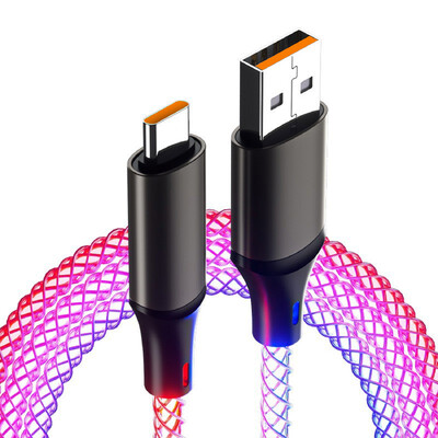 Цветни светещи кабели за данни Бързо зареждане USB A към Type-C кабел за iPhone 15 16 Pro MAX Ipad Samsung Mi USB C кабел за зарядно устройство