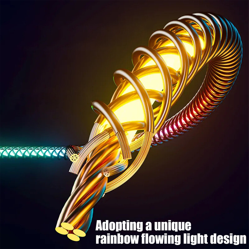 Цветни светещи кабели за данни Бързо зареждане USB A към Type-C кабел за iPhone 15 16 Pro MAX Ipad Samsung Mi USB C кабел за зарядно устройство