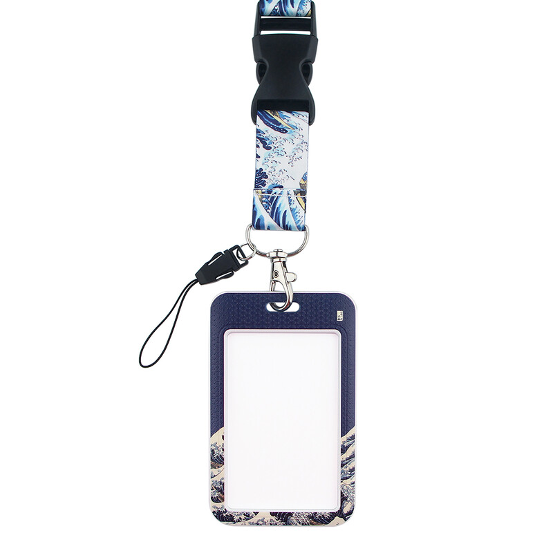 ER511 valuri albastre pictură cataramă șnur Suport card de credit ID geanta student călătorie banca autobuz carte de vizită capac insigna