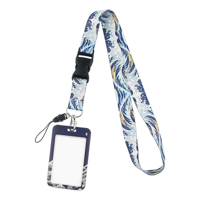 ER511 valuri albastre pictură cataramă șnur Suport card de credit ID geanta student călătorie banca autobuz carte de vizită capac insigna