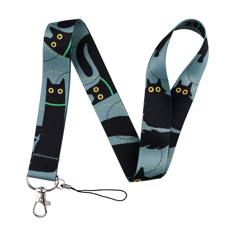 Slatka crna mačka uzica za privjesak za ključeve Navlaka za osobnu iskaznicu Propusnica Naramenice za mobilni telefon Držač značke Privjesak za ključeve Naramenice za oko vrata Dodaci za telefon