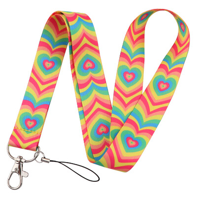 Rainbow Lucky Day Pink Uzica za remen za telefon u obliku srca, privjesak za USB ključeve, držač za bedž za osobnu iskaznicu, crtani konop za bedž za mobilni telefon LX1155