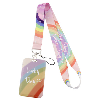 Rainbow Lucky Day Pink Uzica za remen za telefon u obliku srca, privjesak za USB ključeve, držač za bedž za osobnu iskaznicu, crtani konop za bedž za mobilni telefon LX1155