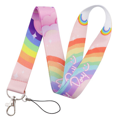 Rainbow Lucky Day Pink Uzica za remen za telefon u obliku srca, privjesak za USB ključeve, držač za bedž za osobnu iskaznicu, crtani konop za bedž za mobilni telefon LX1155