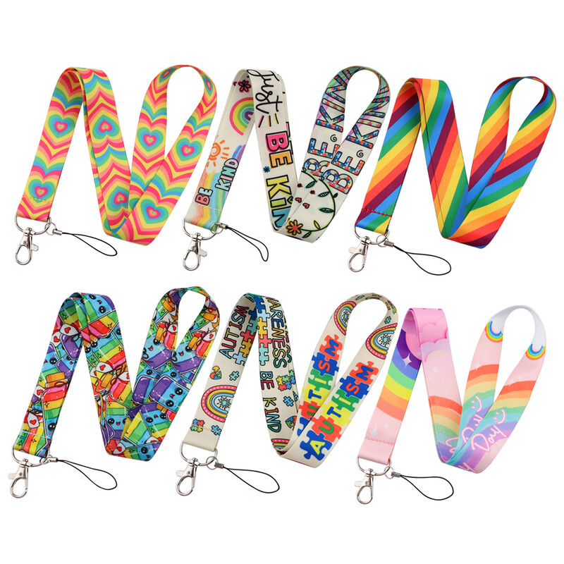 Rainbow Lucky Day Pink Uzica za remen za telefon u obliku srca, privjesak za USB ključeve, držač za bedž za osobnu iskaznicu, crtani konop za bedž za mobilni telefon LX1155