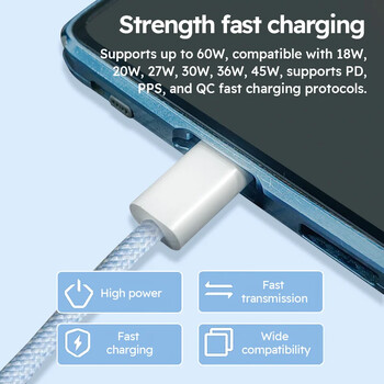 Καλώδιο φόρτισης 60W USB C σε USB C για Apple iPhone 15 Φορτιστής Γρήγορο καλώδιο τροφοδοσίας μήκους 6 ποδιών για iPhone 15 Pro Max/MacBook Air