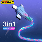 NNBILI 3 u 1 Flow svjetleći USB kabel za Samsung LED USB na mikro USB/TypeC/8 Pin žičani kabel za punjenje za iPhone 14 13 12 Pro Max