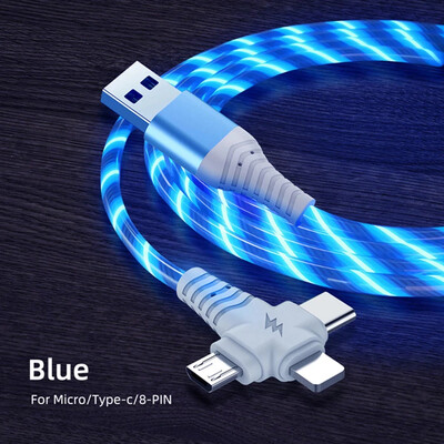 NNBILI 3 u 1 Flow svjetleći USB kabel za Samsung LED USB na mikro USB/TypeC/8 Pin žičani kabel za punjenje za iPhone 14 13 12 Pro Max