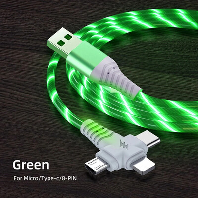 NNBILI 3 u 1 Flow svjetleći USB kabel za Samsung LED USB na mikro USB/TypeC/8 Pin žičani kabel za punjenje za iPhone 14 13 12 Pro Max