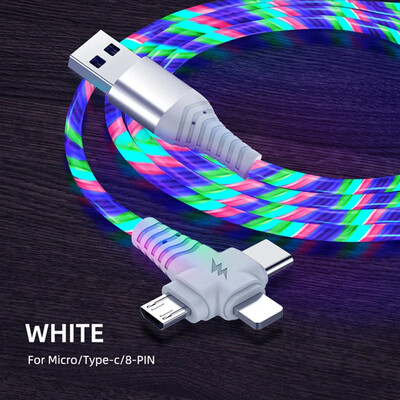 NNBILI 3 u 1 Flow svjetleći USB kabel za Samsung LED USB na mikro USB/TypeC/8 Pin žičani kabel za punjenje za iPhone 14 13 12 Pro Max