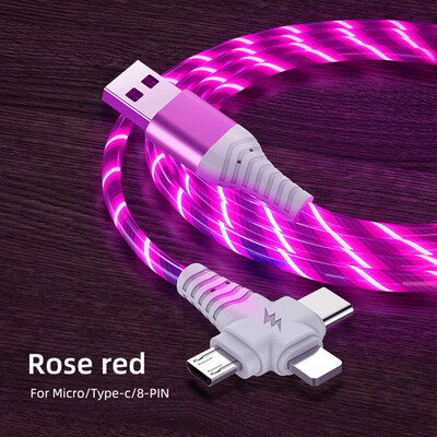 NNBILI 3 u 1 Flow svjetleći USB kabel za Samsung LED USB na mikro USB/TypeC/8 Pin žičani kabel za punjenje za iPhone 14 13 12 Pro Max
