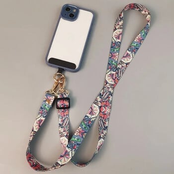 Universal Phone Clip Antilost Ρετρό μοτίβο λουράκι χιαστί Μακρύ λουράκι Ρύθμιση μήκους Κρεμασμένο λουράκι λαιμού Κορδόνι κινητού τηλεφώνου