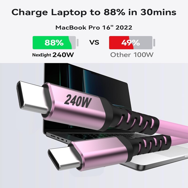 240W ružičasti kabel za brzo punjenje, kabel za punjenje tipa C za iPhone16, Samsung S24, PD3.1 5A kabel za brzo punjenje za Macbook i prijenosno računalo
