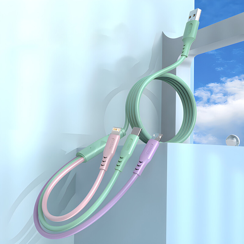 120W зелен 3-в-1 USB кабел за бързо зареждане Найлонов плетен за Android IPhone Huawei Samsung Galaxy A25 A15 14 Xiaomi 13 Redmi 12