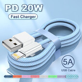 PD 20W brzi punjač USB-A kabel za iPhone 14 13 12 11 Pro Max Mini X XS XR 7 8 6 Plus SE 2020 šareno tkanje za iPhone kabel