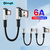 25 CM 50 CM 90 grādu īss kabelis no C tipa līdz C tipam 6A ātras uzlādes USB C vads iPhone 15 Huawei Xiaomi barošanas bankai