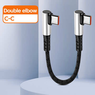 25 CM 50 CM 90 grādu īss kabelis no C tipa līdz C tipam 6A ātras uzlādes USB C vads iPhone 15 Huawei Xiaomi barošanas bankai