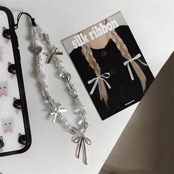 Κορεάτικο Y2K Cute Flower Heart Bow Beaded Chain Charm Lanyard για iPhone 16 15 Samsung Universal Accessories Κοσμήματα μενταγιόν