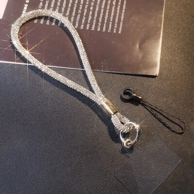 Glitter Flashy Rhinestone Cell Phone Charm Lanyard за iPhone Diamond Crystal Phone Wring Carts Keychain Vising Anti-lost Rop