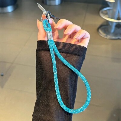 Glitter Flashy Rhinestone Cell Phone Charm Lanyard за iPhone Diamond Crystal Phone Wring Carts Keychain Vising Anti-lost Rop
