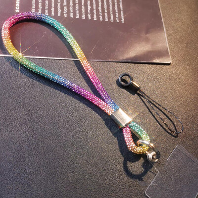 Glitter Flashy Rhinestone Cell Phone Charm Lanyard за iPhone Diamond Crystal Phone Wring Carts Keychain Vising Anti-lost Rop
