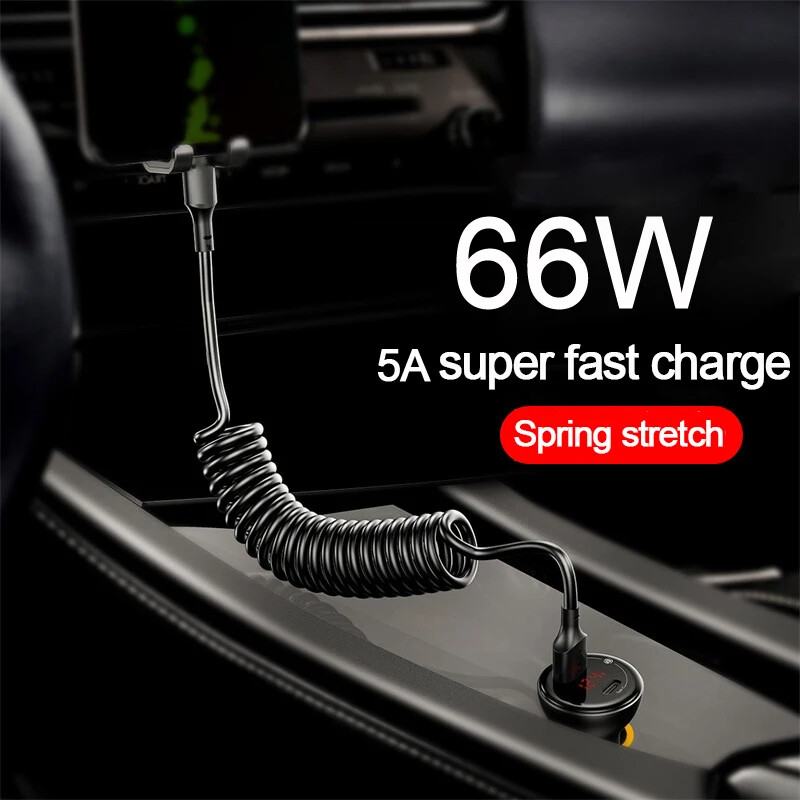 66W 5A USB tip C u tip C opružni teleskopski kabel za brzo punjenje za Xiaomi Redmi Samsung OPPO Huawei USB C podatkovni kabel za automobil