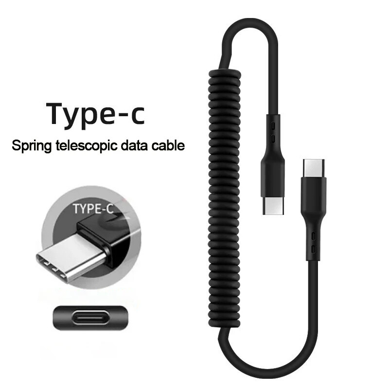66W 5A USB tip C u tip C opružni teleskopski kabel za brzo punjenje za Xiaomi Redmi Samsung OPPO Huawei USB C podatkovni kabel za automobil
