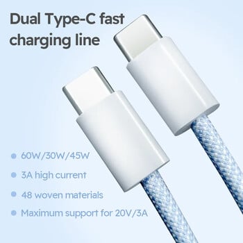 Καλώδιο 60W USB Type C σε USB C για Samsung Galaxy S24 για iPhone 15 16 Macbook Xiaomi PD Φορτιστής γρήγορης φόρτισης 5A Fast USB C