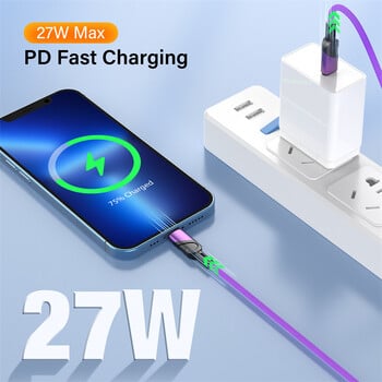 Καλώδιο USB C για iPhone 11 12 13 14 pro Max X XS XR 8 SE 27W Καλώδιο γρήγορης φόρτισης Τύπος C σε καλώδιο ημερομηνίας φωτισμού για iPad Macbook 3m