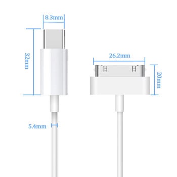 Αξεσουάρ προσαρμογέα καλωδίου 30 ακίδων Nano touch Charging Data Cable Type-c Charger for IPhone 4 4s 3G 3GS IPad 1 2 3 IPod