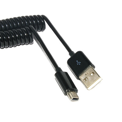 USB 2.0 – Mini USB kábel Mini USB tekercses spirálrugós adattöltő adapter kábel 50 cm/0,5 m 200 cm/2 m