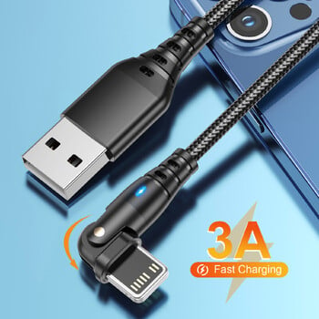 3A Καλώδιο USB Καλώδιο δεδομένων γρήγορης φόρτισης 180 Περιστρεφόμενο αγκώνα καλώδιο για iPhone 14 Plus 13 Pro Max 12 11 Mini 8 7 6 XS X XR SE 0,5m 1m 2m