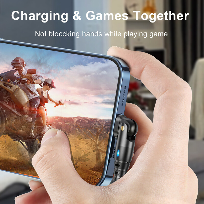 3A USB kabelis Greito įkrovimo duomenų laidas 180 pasukamas alkūninis laidas skirtas iPhone 14 Plus 13 Pro Max 12 11 Mini 8 7 6 XS X XR SE 0,5 m 1 m 2 m