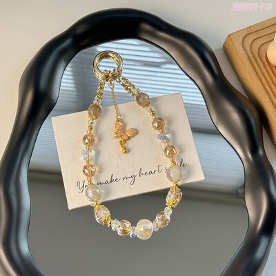 Za mobitel Kratka kristalna vrpca Remen Privjesak Ručno izrađene perle od zlatnih listića Lanac Luksuzno uže za ruku Modni ukras protiv gubitka ruke